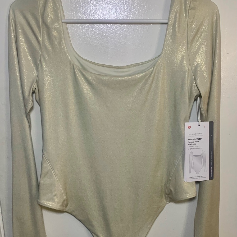 Lululemon Wundermost Square-Neck LS Bodysuit Shine Gold LXBO LW3INRS Large - Picture 2 of 10